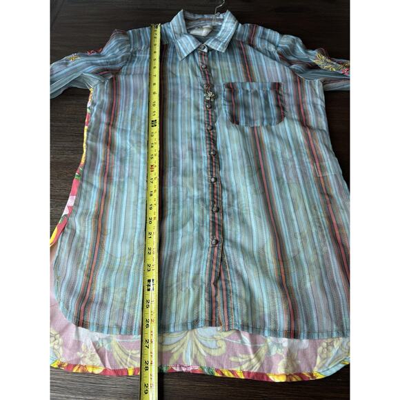 Aratta Silent Journey Shirt Womens XS Sheer Embroidered Floral Button Front Boho - Picture 11 of 12